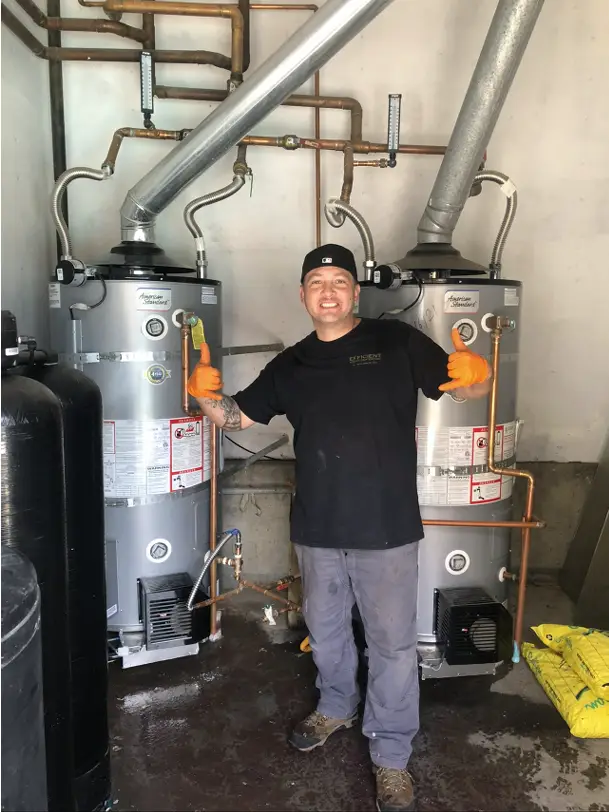Joseph Castro, owner of Efficient Water Heaters, on a San Jose water heater install